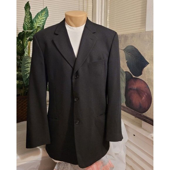 CALVIN KLEIN 41R MEN SPORT COAT BLACK WOOL THREE-BUTTON CORDUROY PATTERN B529 - Picture 1 of 11